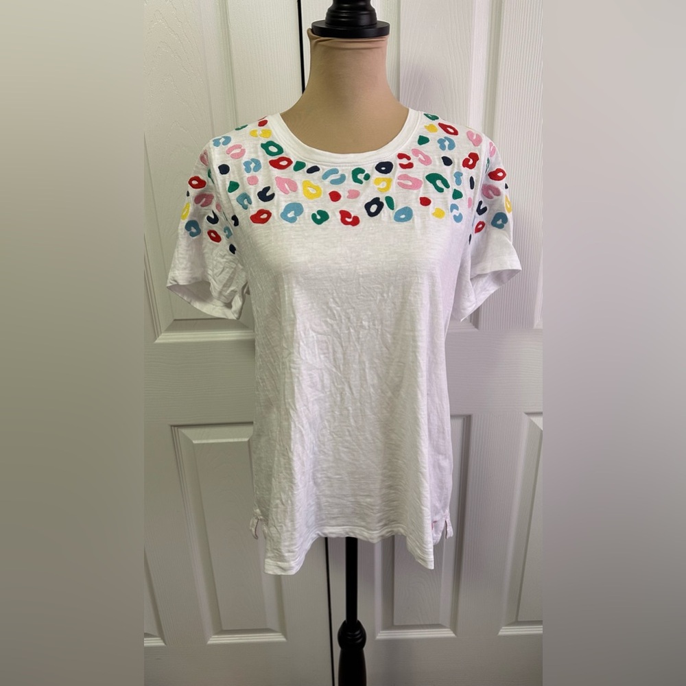 Joules White Tee with Colorful Abstract Design